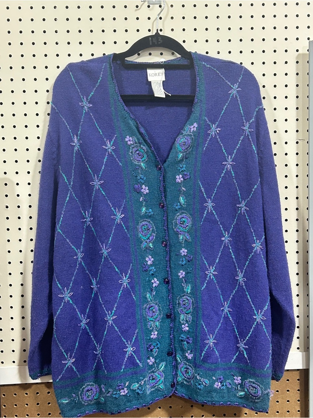 Koret‎ Vintage Purple Floral Embroidered Cardigan Sweater Women’s 3X